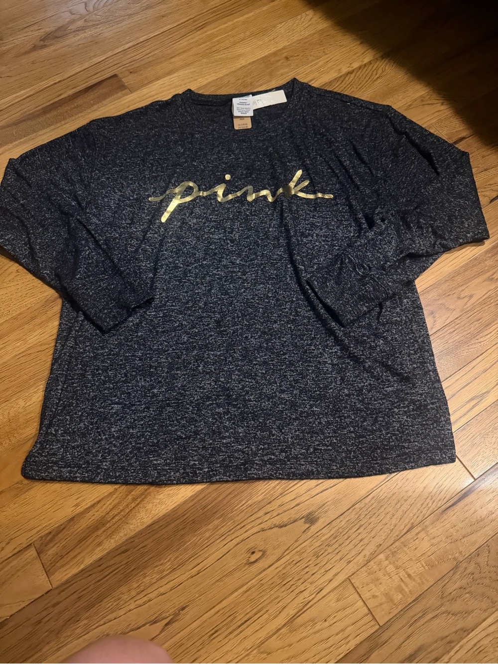 PINK Victoria's Secret Black Long Sleeve Top with Gold Script